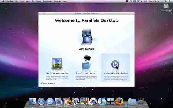 parallels welcome screen